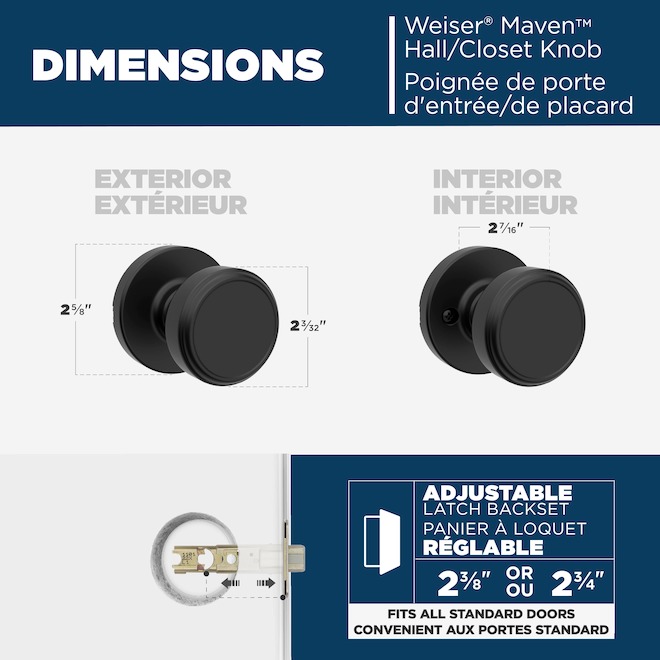 Weiser Maven Passage Door Knob with Round Rosette for Hall and Closet Doors - Matte Black