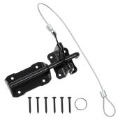 Nuvo Iron Gate Latch with Cable and Ring - Galvanized Steel - Black - Heavy-Duty