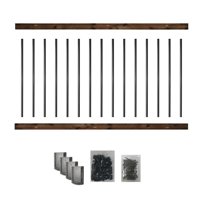 Cornell Railing Kit RONA Rail Kit 42 x 72-in Steel and Wood with Hardware - Brown and Black ...