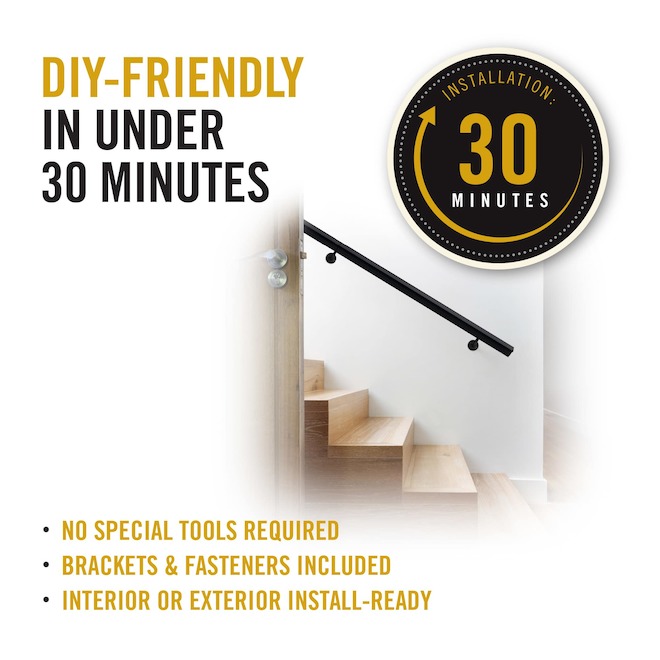 Nuvo Iron Handrail Kit Flush Side or Wall Mount Support 4-ft - Black