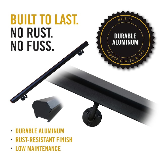 Nuvo Iron Handrail Kit Flush Side or Wall Mount Support 4-ft - Black