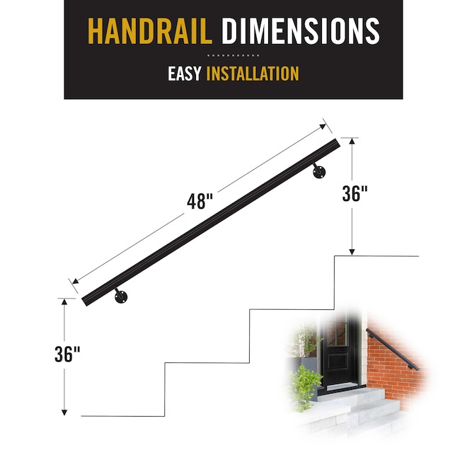 Nuvo Iron Handrail Kit Flush Side or Wall Mount Support 4-ft - Black