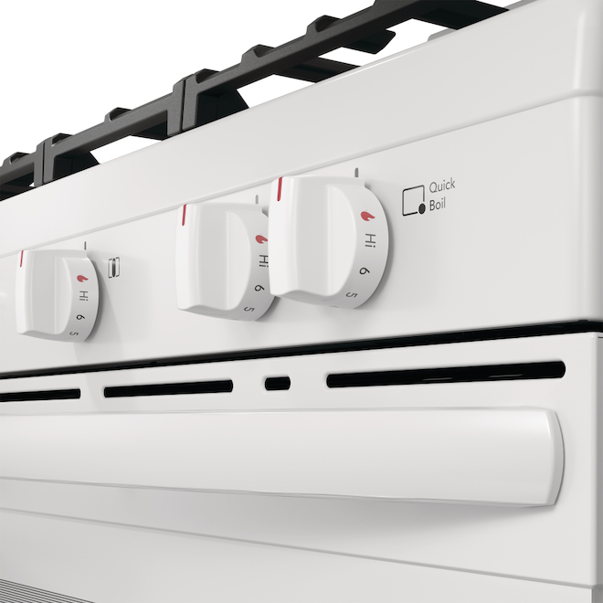 Cuisinière à gaz Frigidaire autoportante nettoyage vapeur 5,1 pi³ à 5 brûleurs 30 po blanche