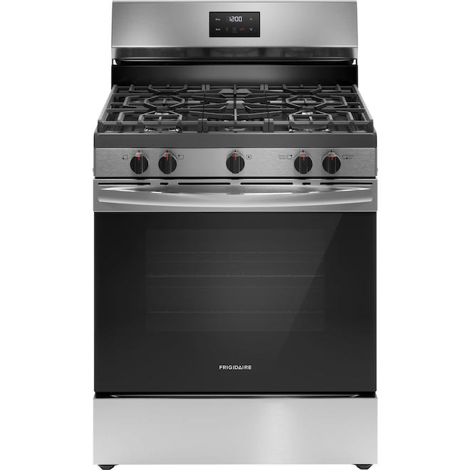 Cuisinière à gaz Frigidaire 30 po autoportante nettoyage manuel 5,1 pi³ 5 brûleurs, acier inoxydable