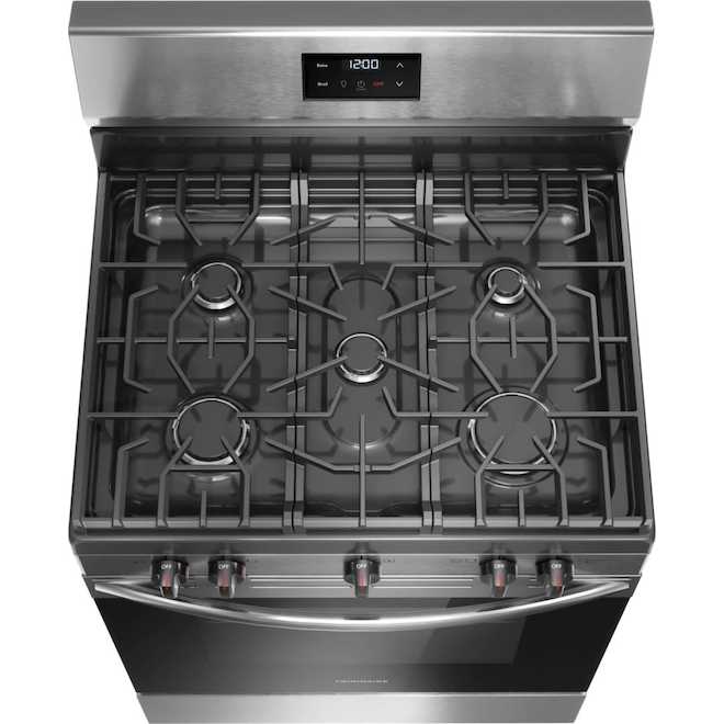 Cuisinière à gaz Frigidaire 30 po autoportante nettoyage manuel 5,1 pi³ 5 brûleurs, acier inoxydable