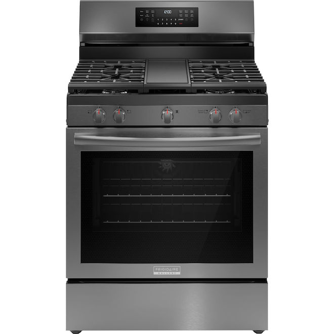 Frigidaire Gallery 30-in 5-Burner 5.1-ft³ Self-Cleaning Oven Freestanding Electric Range - Black Stainless Steel