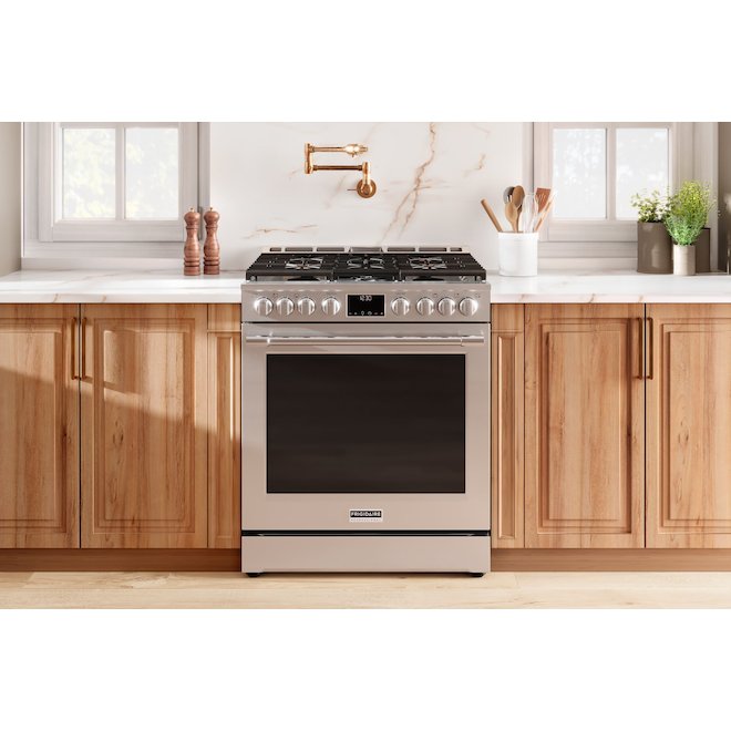 Frigidaire 30-in 6-Burner 6-ft³ Self and Steam-Clean Convection Oven Freestanding Gas Range - Stainless Steel