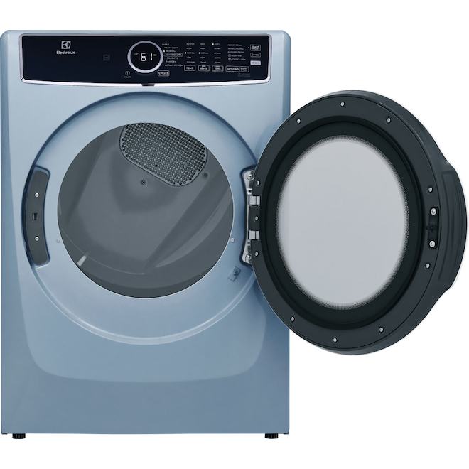 Sécheuse électrique à porte réversible Electrolux 8 pi³ superposable à évacuation extérieure et cycle vapeur, bleu