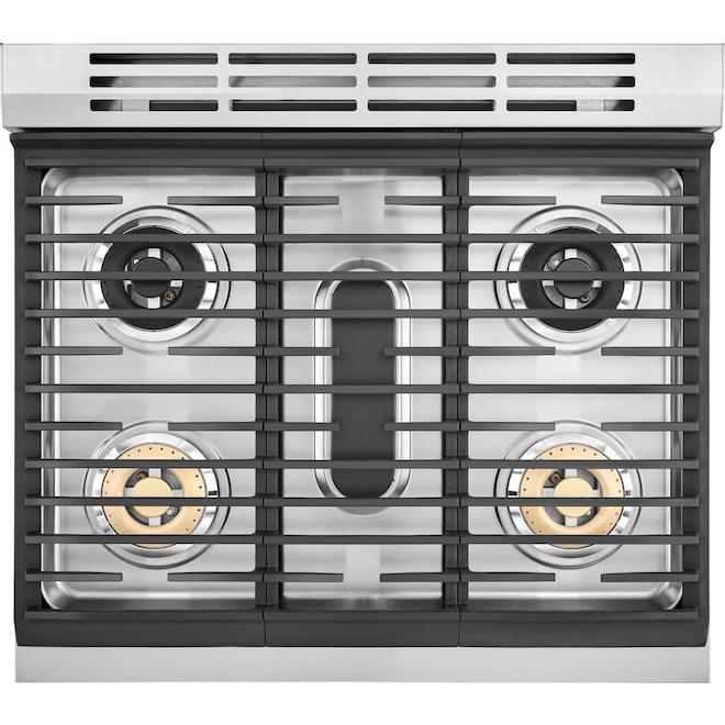 Cuisinière biénergie autoportante 4,6 pi³ Electrolux 30 po 5 brûleurs four convection, acier inoxydable.