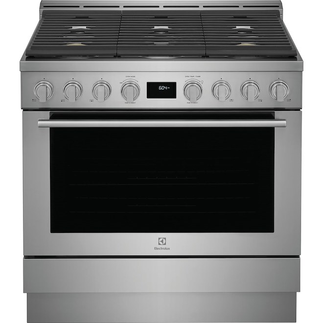 Cuisinière à gaz autonome 4,4 pi³ Electrolux 36 po 6 brûleurs four convection, acier inoxydable.