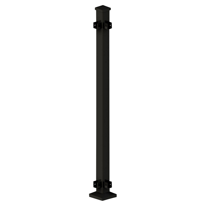 Excalibur Railing Corner Post - Powder-Coated Metal - Black - 2-in W x 2-in T x 44-in L