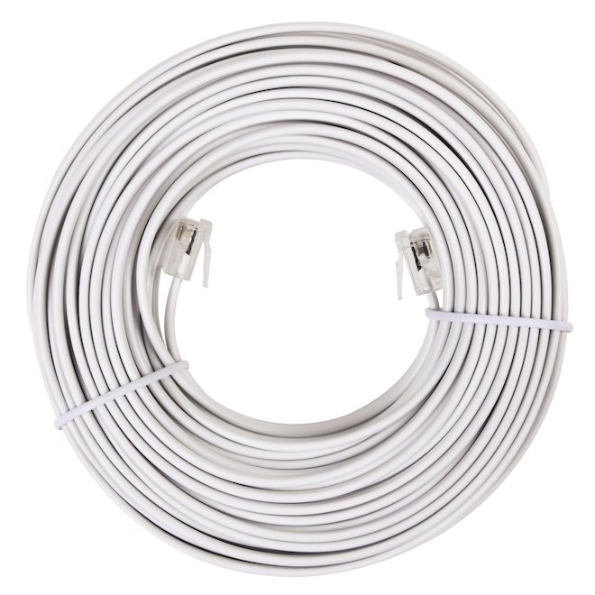 RCA Modular Line Cord - Plastic and Metal - White - 50-ft