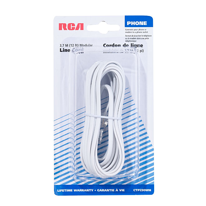 RCA Modular Line Cord White 12-ft