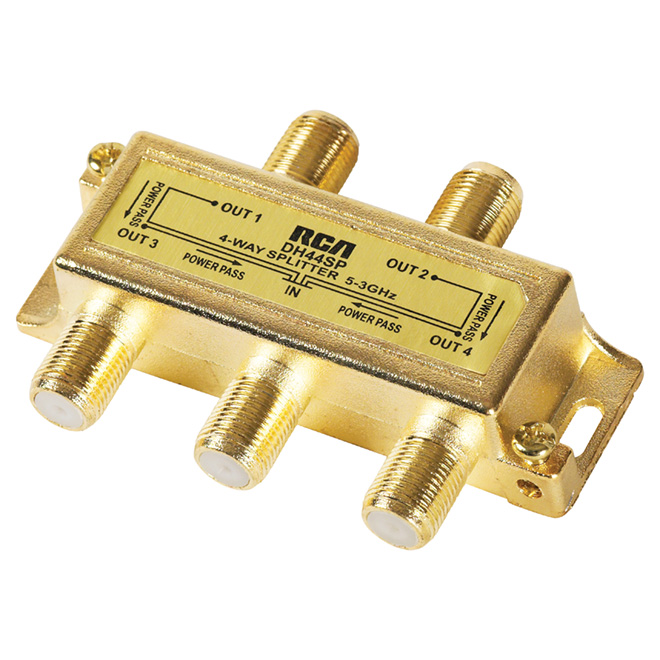 4-Way Coaxial Signal Cable Splitter - 3 GHz - Gold