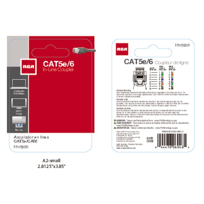 Coupleur de ligne CAT5E/6 de RCA, blanc