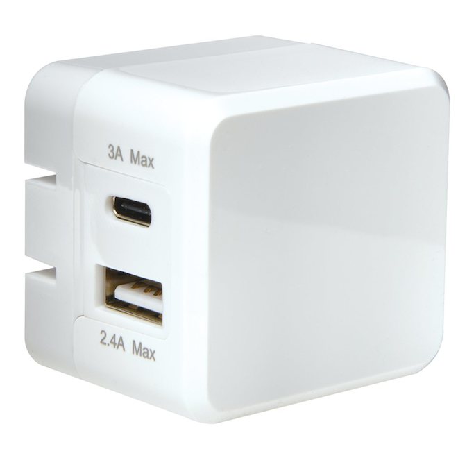 Chargeur mural double USB et USB-C Jensen, blanc