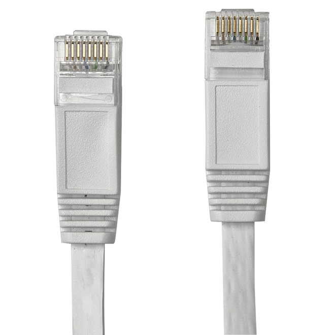 Câble réseau CAT6 de RCA, blanc, plat, 25 pi