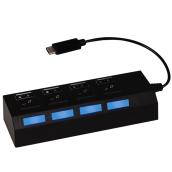 Jensen USB-C to 4 Port USB-A Hub with Individual Switches - Black