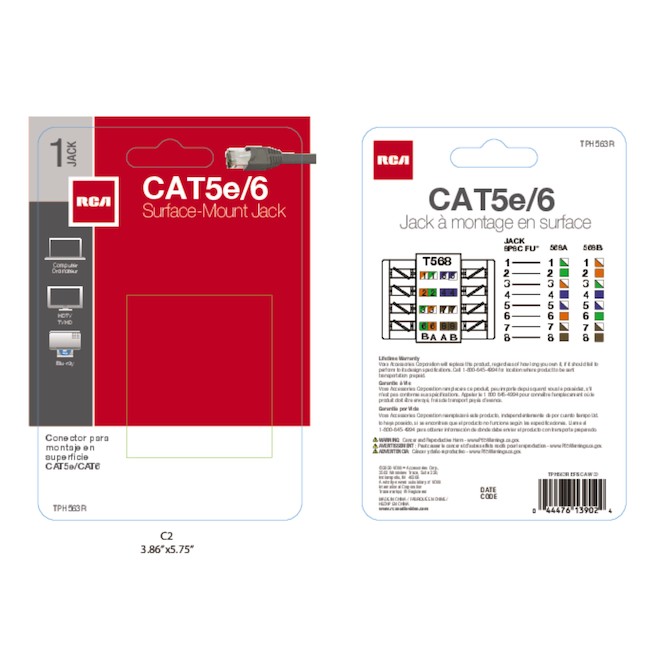 RCA Cat5e/6 Surface-Mount Jack - White