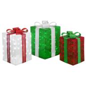 Ensemble de 3 cadeaux géants illuminés, blanc, vert et rouge