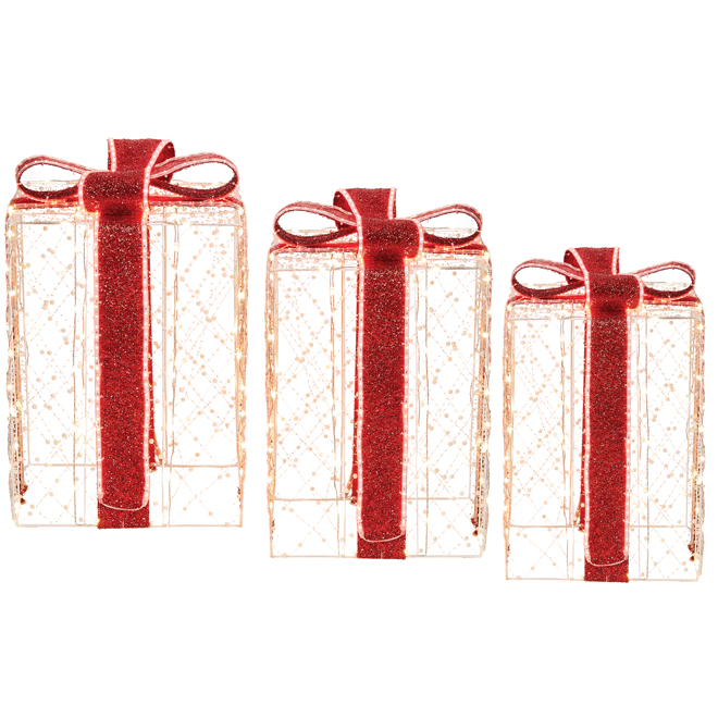 Holiday Living 3-Pack 23-in Freestanding Gift Box Decoration with Warm White Lights