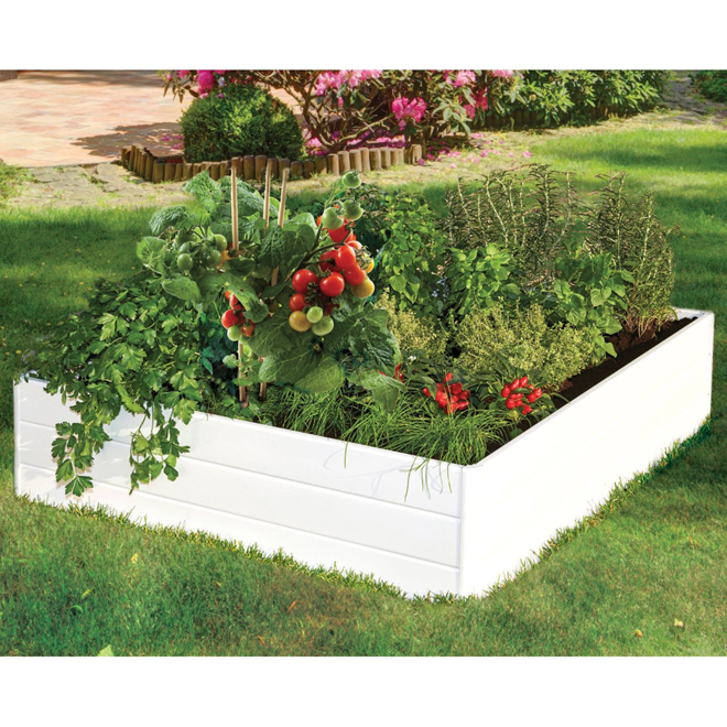 Bac de jardinage carré surélevé Heritage par NuVue en plastique blanc 44,5 x 11,5 po h.