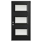 Porte d'entrée Dusco Doors en acier noir 3 verres droite - 34 x 80 x 7 1/4 po.