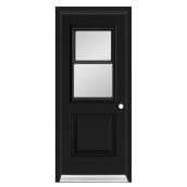 Porte d'entrée en acier noir de Portes Dusco 36 l. x 83 po h. avec fenêtre guillotine, ouverture à gauche vers intérieur