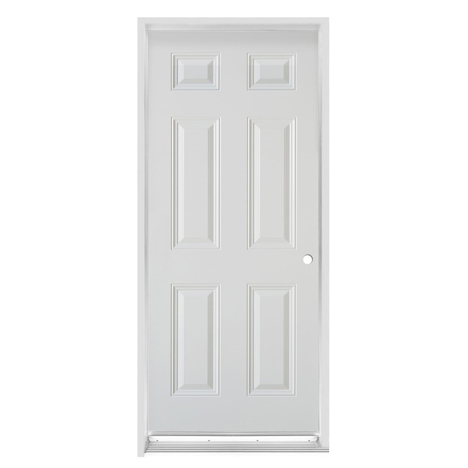 Dusco Doors Shed Door 34-in 6-Panel Left-Hand Swing in Steel with Sill - White