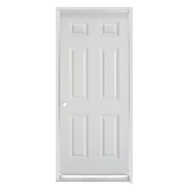 Dusco Doors Shed Door 34-in 6-Panel Right-Hand Swing in Steel with Sill - White