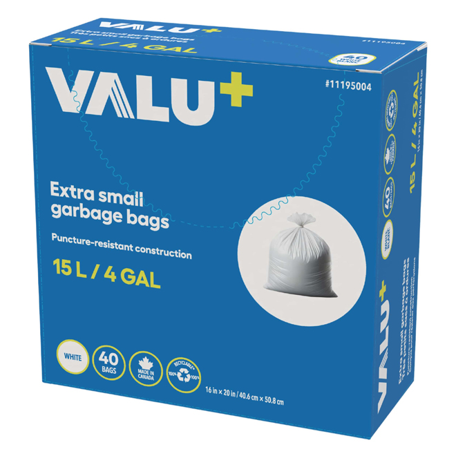 VALU+ 40-Pack 4 Gallons White Indoor Plastic Wastebasket Trash Bag
