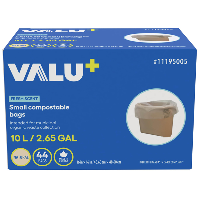 VALU+ 16 x 16-in 10-L Clear Small Compostable Bags - 44 Bags