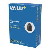 VALU+ 90-L Outdoor Black Recycled Plastic Garbage Bags - Box of 30 Bags