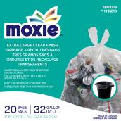Sacs poubelle en plastique Moxie pour extérieur de 32 gallons transparent, pour recyclage (20/pqt)