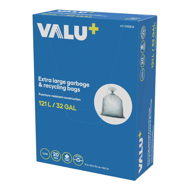 VALU+ 20-Pack 121-Litre Clear Outdoor Plastic XL Recycling Trash Bag