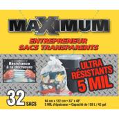 Maximum Clear Garbage Bags for Construction - 159-L Capacity - 32 per Box