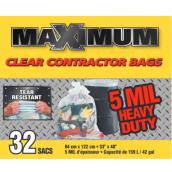 Maximum Clear Garbage Bags for Construction - 159-L Capacity - 32 per Box