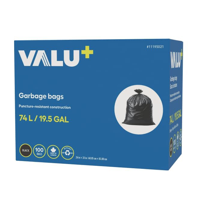VALU+ 26 x 33-in 74-L Large Black Plastic Garbage Bags - 100/Box