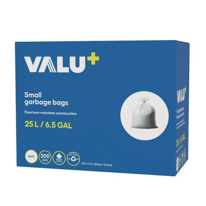 VALU+ 20 x 21-in 25-L Small Plastic Garbage Bags - 200/Box