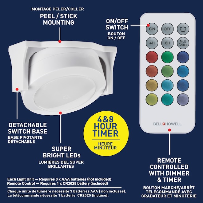 Bell + Howell 3-Pack 2.95-in Battery-Operated Colour-Changing Swivel LED Light Pucks