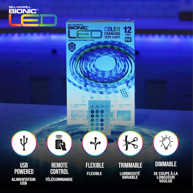 Bell + Howell Bionic 12-ft Colour-Changing LED Tape Light with USB Plug-In