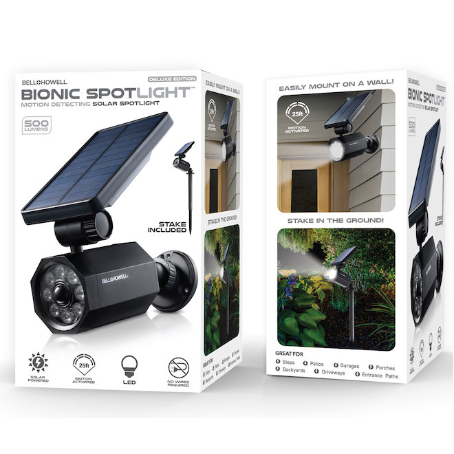 Bell + Howell Deluxe Solar Motion Detecting LED Black Spotlight - Stake Incuded