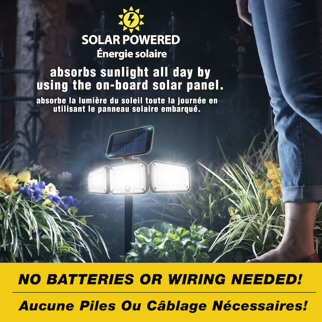 Bell + Howell Bionic 23-in LED Black Floodlight Solar 3-Head Safety Light