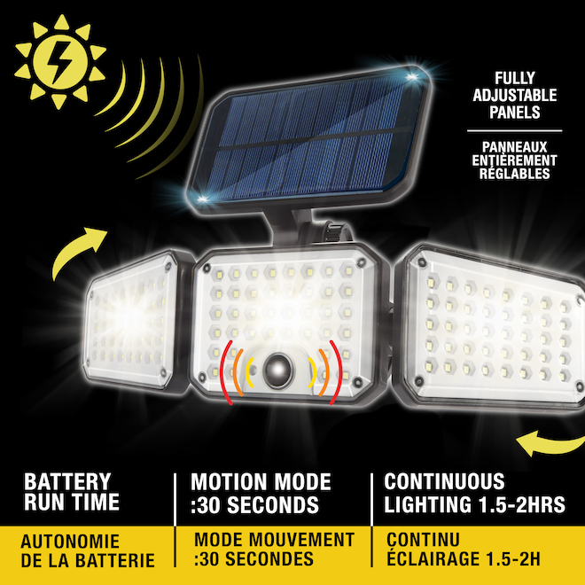 Bell + Howell Bionic 23-in LED Black Floodlight Solar 3-Head Safety Light