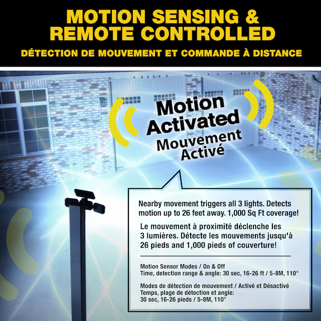 Bell + Howell Bionic 23-in LED Black Floodlight Solar 3-Head Safety Light