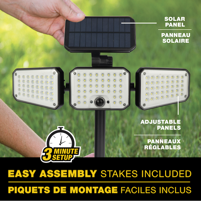 Bell + Howell Bionic 23-in LED Black Floodlight Solar 3-Head Safety Light