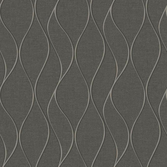 York Wallcoverings Wallpaper Wave Motif Prepatsed 56 sq.ft. - Dark Grey