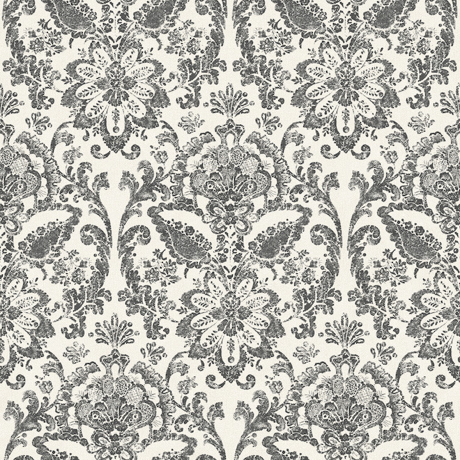 York Wallcoverings Damask Motif Wallpaper - White/Black - Paper - 33-ft L x 20.5-in W