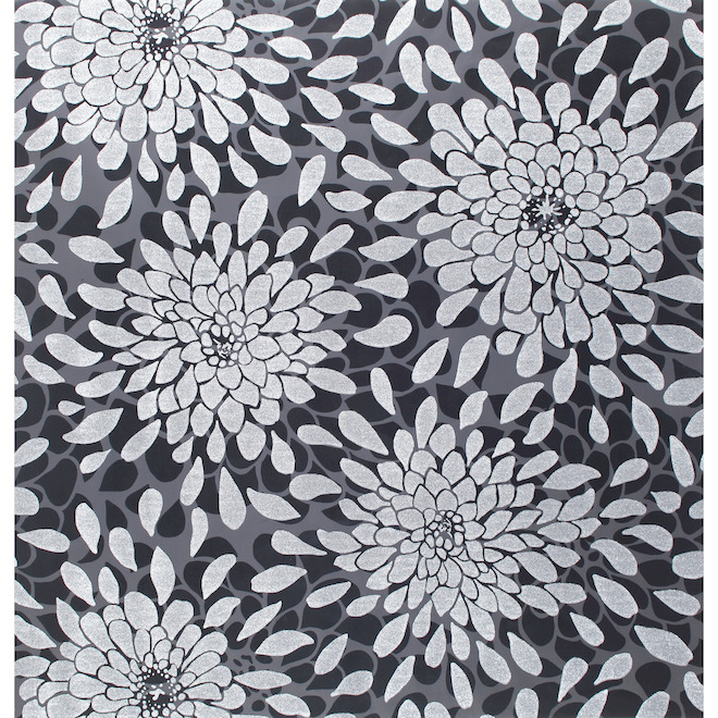 York Floral Motif Wallpaper - Black and White - Pre-Pasted - 20.5-in W x 33-in L
