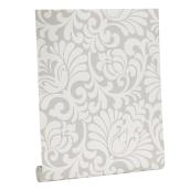 Papier peint, motifs damassés, 56 pi², blanc et gris